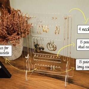 Jewelry Stand | Necklaces & Earrings Organizer | Clear Acrylic Earring Organizer | Jewelry Display | Bracelet Organizer - Image 1