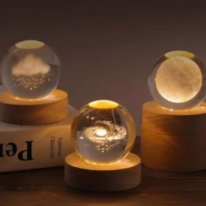 3D Galaxy Solar System Crystal Ball Night Light with Wooden Base for Boys and Girls - Image 5