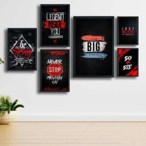 Motivational Wooden Wall Art Frame Set ? 6 Pcs Inspirational Quotes | Be Strong, Think Big, Never Stop, Do or Die | Premium Quality Wooden Frames for Home & Office - Image 1
