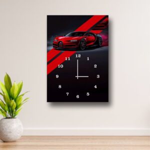 Luxury Sports Car Wall Clock ? Bugatti Chiron Design, 12x16? Wooden Frame (Without Battery) - Image 1