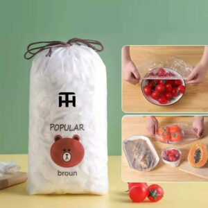 Combo Deal Disposable Food Cover Plastic Wrap 100 Pcs + 2 Pcs Dishwashing Rug | Reusable elastic food storage covers & Metal Wire Dish Washing Rugs For Kitchen - Image 4