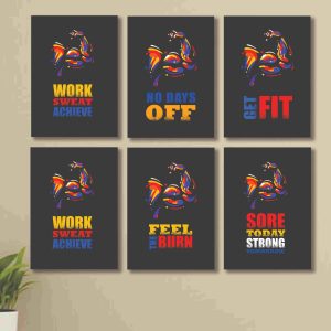 6 Pc Wall Decor Cardboard Phototiles With Double Tape Motivational Gym Quotes Work Hard Biceps Triceps