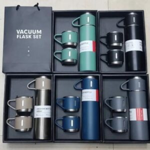 STAINLESS STEEL VACUUM FLASK SET - 500ML WITH 3 CUPS (Gift Box ) (Random color) - Image 5