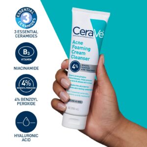 CeraVe Acne Foaming Cream Cleanser ? 4% Benzoyl Peroxide Treatment 120ml - Image 4
