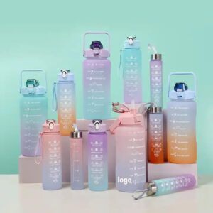 Sports Water Bottles 3 Pcs Set with Motivational Time Marker & Leak Proof Flip Top Lid (random color) - Image 5