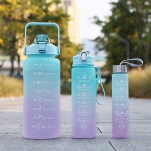 Sports Water Bottles 3 Pcs Set with Motivational Time Marker & Leak Proof Flip Top Lid (random color) - Image 4