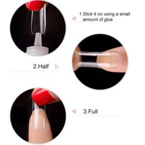 (square shape )Artificial Nails 100pcs With Nail Glue, Beautiful Fancy Fake Nails ,Acrylic Nails Kit Transparent & Natural False Nail - Image 4