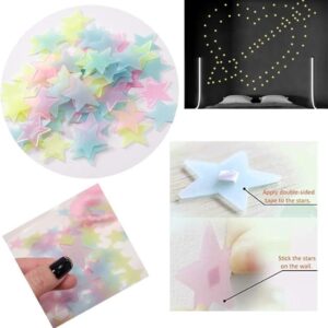 Pack of 100 ? 3D Glowing Stars for Ceiling and Wall Decoration ? Luminous Night Sky Stickers for Kids? Rooms, Bedrooms, and Nurseries ? Glow-in-the-Dark Wall Decals with Adhesive - Image 1