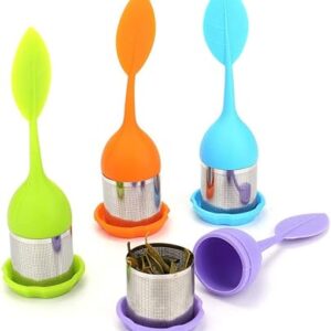 Tea Infuser, 2 in 1 Silicone Tea Infuser, Stainless Steel Silicone Tea Making Tool, Strainer Drip Tray Included, Loose Tea Steeper, Best Tea Infuser for Loose Leaf or Herbal Tea (1 Pc) (Random Colors) - Image 4