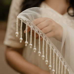 Pearl Latkan Hanging Lace Border for Dupatta & Dress Decoration ? 1 Gaz (Approx. 1 Yard) - Image 3