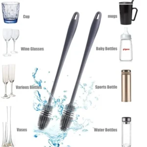 Silicone Feeder Bottle Brush Glass Brush Cup Brushes Long Handle | Silicone Bottle Cleaning Brush With Long Handler (Random color) - Image 1