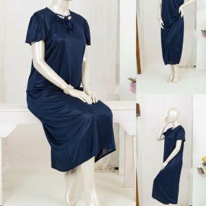1 Pc Silk Satin Bow Tie Maxi Night Dress ? Elegant Short Sleeve Women Nighty Free Size SKU-R130