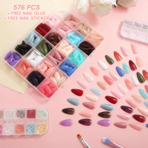 Artificial Nails Pack - 576 Nails with Glue & Stickers - Image 5