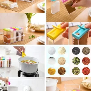 Spice Jars Dispenser Masala Rack Easy Flow Storage Crystal Seasoning Box Multicolour Set of 6 - Image 2