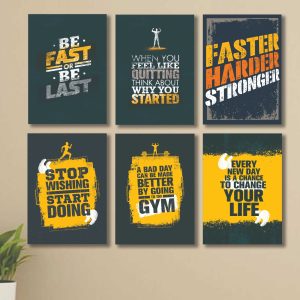 6 PC Wall Decor Cardboard Phototiles With Double Sided Back Sticking ? Gym Hardest Quotes