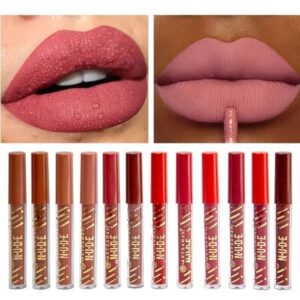 Pack of 12 WaterProof Matte Nude Redish Shades Lipgloss - Image 1