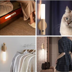 LED Wood Night Light PIR Motion Sensor Magnetic Wall Lamp USB Rechargeable Lights Home Staircase Bedroom Lamp Bedside Lighting - Image 1