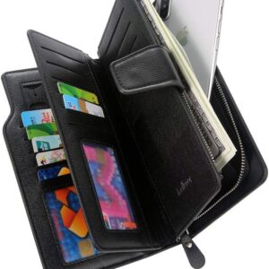 Baellerry Men's Leather 2nd Bag, Large Capacity, Coin Purse, Zip Around Wallet, 23 Card Slots, Luxury, Handle, Long Wallet, Gift Compatible - Black - Image 1