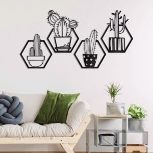 4 pc in set Hexagon cactus art Wall decorations MDF material  Black color - Image 3