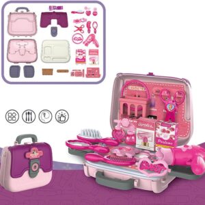 24 PCS Girls Fashion Beauty Salon Toys, Early Education Toys, Kids Makeup Kit, Dress Up Pretend Play with Toy Hairdryer, Comb, Portable Case, Premium Gifts for Toddler Girls (Cosmetic bag) - Image 5