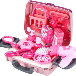 24 PCS Girls Fashion Beauty Salon Toys, Early Education Toys, Kids Makeup Kit, Dress Up Pretend Play with Toy Hairdryer, Comb, Portable Case, Premium Gifts for Toddler Girls (Cosmetic bag) - Image 1