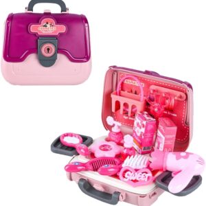 24 PCS Girls Fashion Beauty Salon Toys, Early Education Toys, Kids Makeup Kit, Dress Up Pretend Play with Toy Hairdryer, Comb, Portable Case, Premium Gifts for Toddler Girls (Cosmetic bag) - Image 2