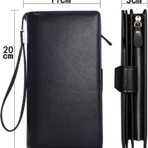 Baellerry Men's Leather 2nd Bag, Large Capacity, Coin Purse, Zip Around Wallet, 23 Card Slots, Luxury, Handle, Long Wallet, Gift Compatible - Black - Image 3