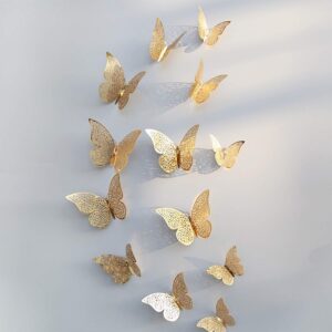 3D Golden Butterfly Wall Decoration Stickers - 12 pcs - Image 2
