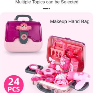 24 PCS Girls Fashion Beauty Salon Toys, Early Education Toys, Kids Makeup Kit, Dress Up Pretend Play with Toy Hairdryer, Comb, Portable Case, Premium Gifts for Toddler Girls (Cosmetic bag) - Image 3