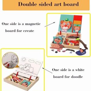 2in1 Crazy Face Clown Magnetic Drawing Board | Magnetic Facial Features Magnetic Jigsaw Puzzle Changing Wooden Children's Toys Learning Toy for Children - Image 3