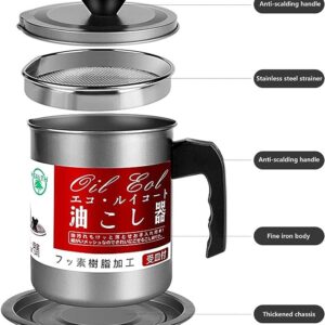 (1.4 L) - Oil Storage and Filtration Stainless Steel with Lid | Oil Filter Pot with Handle for Kitchen (Box Packing) - Image 1
