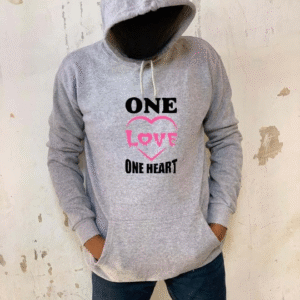 New Summer Collection Full Grey Hoodie one love one heart  Printed For girl And Boys - Image 1