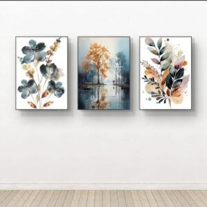 Nature-Inspired Wall Art Set ? 3 Wooden Frames (8x11?) with Botanical & Landscape Designs | Easy Wall Mounting with Double Tape - Image 1