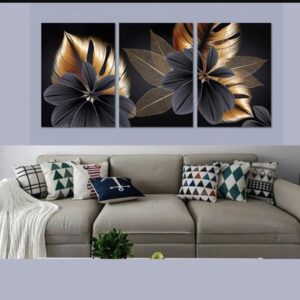 Luxury Floral Wall Art Set ? 3 Wooden Frames (8x11?) with Elegant Black & Gold Botanical Design | Easy Wall Mounting with Double Tape - Image 2