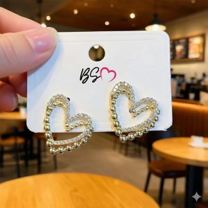 ZJE-164 Heart Shape Double Korean Earrings ? Elegant Fashion Jewellery, Stylish Accessory for Women