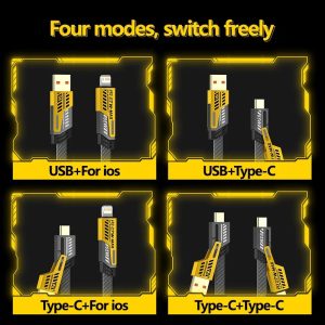 4 In 1 Data Cable ? USB-C & Lightning Connectors, Braided Durable Design, Fast Charging (Without Box) - Image 4