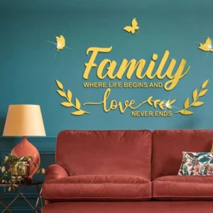 3D Acrylic Family Mirror Wall Sticker (Golden) - Image 1