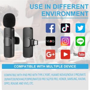 WIRELESS MIC K9 Dual Microphone Mic Plug & Play USB Type C Plug Wireless Lavalier Microphone - Image 5