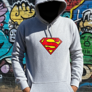 New Summer Collection Full Grey Hoodie SUPER MAN Printed For girl And Boys - Image 1