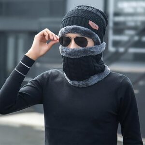 Head & Neck Cap Beanies Combo - woolen winter beanie cap with neck warmer muffler for men and women (Black) - Image 4