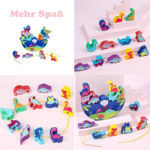 Dinosaur Toy from 3 Years Wooden Toy Stacking Game Wooden Balancing Stacking Stones Game 3D Montessori Threading Game Wooden Toy Motor Skills Toy Learning Toy Gifts for Children - Image 5