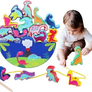 Dinosaur Toy from 3 Years Wooden Toy Stacking Game Wooden Balancing Stacking Stones Game 3D Montessori Threading Game Wooden Toy Motor Skills Toy Learning Toy Gifts for Children - Image 3