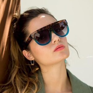 Gradient Oversized Square Sunglasses ? Tortoiseshell & Aqua Blue - Image 3