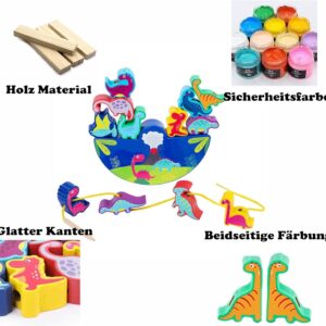 Dinosaur Toy from 3 Years Wooden Toy Stacking Game Wooden Balancing Stacking Stones Game 3D Montessori Threading Game Wooden Toy Motor Skills Toy Learning Toy Gifts for Children - Image 4