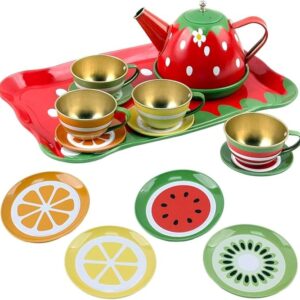 Fruit Theme Tea Party Play Set ? 14PCS Colorful Pretend Tea Set for Kids with Cups, Teapot, Saucers & Accessories ? Fun Role Play Toy for Toddlers & Girls ? Ideal for Birthday Gifts & Playdates - Image 2