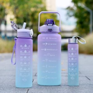Sports Water Bottles 3 Pcs Set with Motivational Time Marker & Leak Proof Flip Top Lid (random color) - Image 3