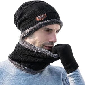 Head & Neck Cap Beanies Combo - woolen winter beanie cap with neck warmer muffler for men and women (Black) - Image 5