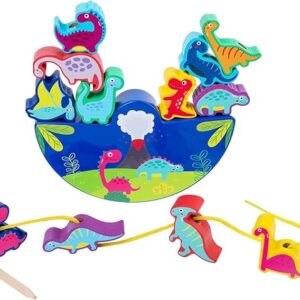 Dinosaur Toy from 3 Years Wooden Toy Stacking Game Wooden Balancing Stacking Stones Game 3D Montessori Threading Game Wooden Toy Motor Skills Toy Learning Toy Gifts for Children - Image 2
