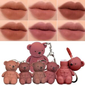 6-Piece Cute Bear Keychain Liquid Lipstick Set ? Mist Matte Velvet Finish, Moisturizing Lip Stain, Waterproof & Long-Lasting Lip Gloss (6 Colors) - Image 5