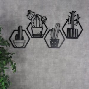 4 pc in set Hexagon cactus art Wall decorations MDF material  Black color - Image 2